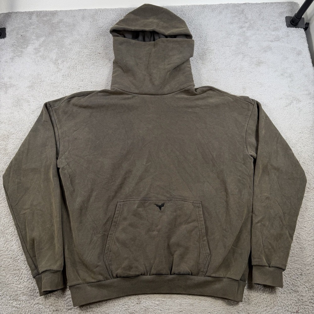 Ditch LA Hoodie Mens XL Green Masked Faded Heavyweight Cotton Bat Logo Pullover